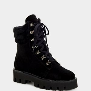 Aquatalia Alyssa Water Resistant Genuine Shearling Boot- Midnight Brown/Black